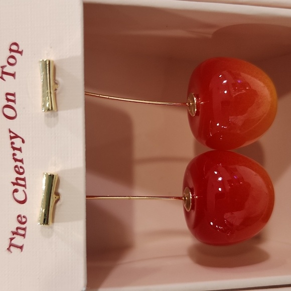 🍒 Cherry On top Cherry  Gold Plated  Stem Drop Earrings OS) 🍒 - Picture 5 of 5